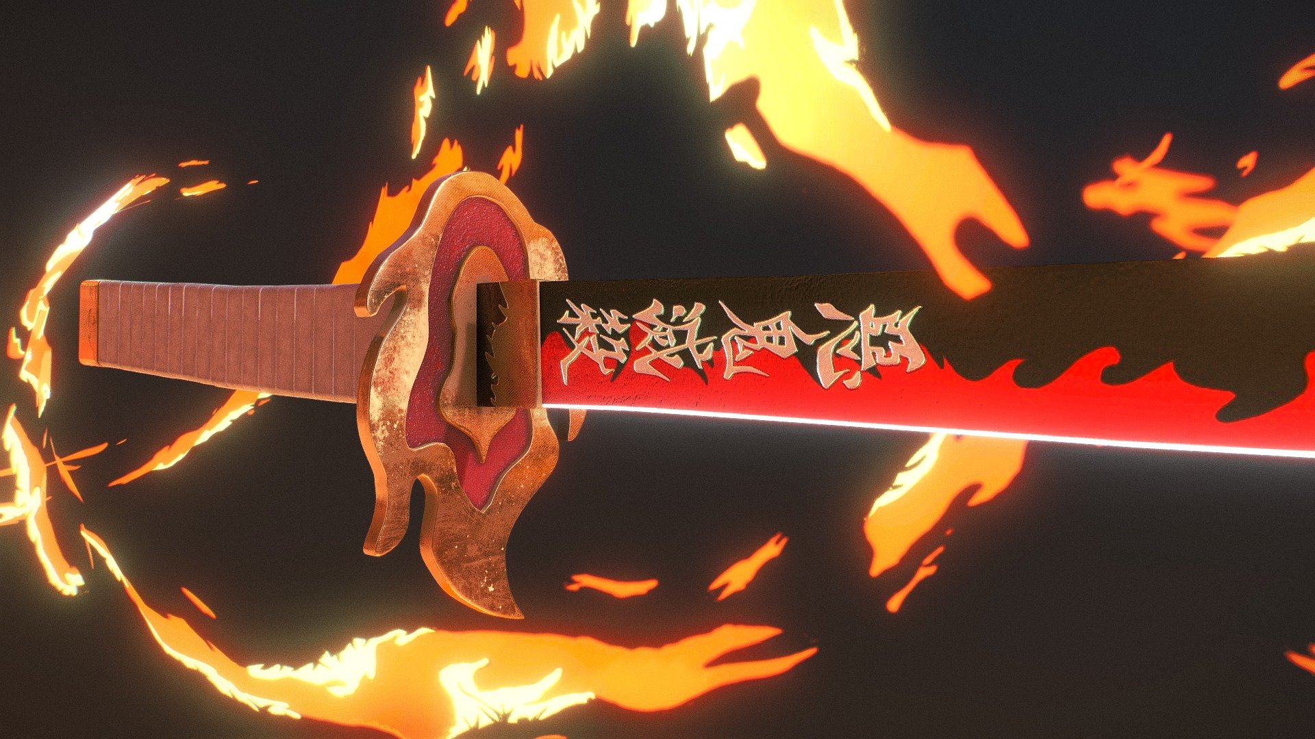 Demon Slayer Rengoku kyôjurô's Katana Buy Royalty Free 3D model by