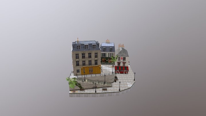 3D Low Poly City Scene Montmartre 3D Model
