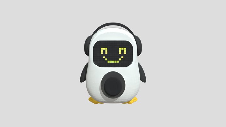 cartoon penguin robot with headphones 3D Model