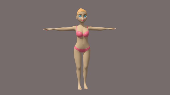Girl in pink swimsuit. Low poly. 3D Model