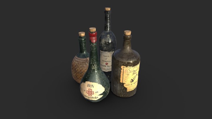 Old Rum Bottles 3D Model