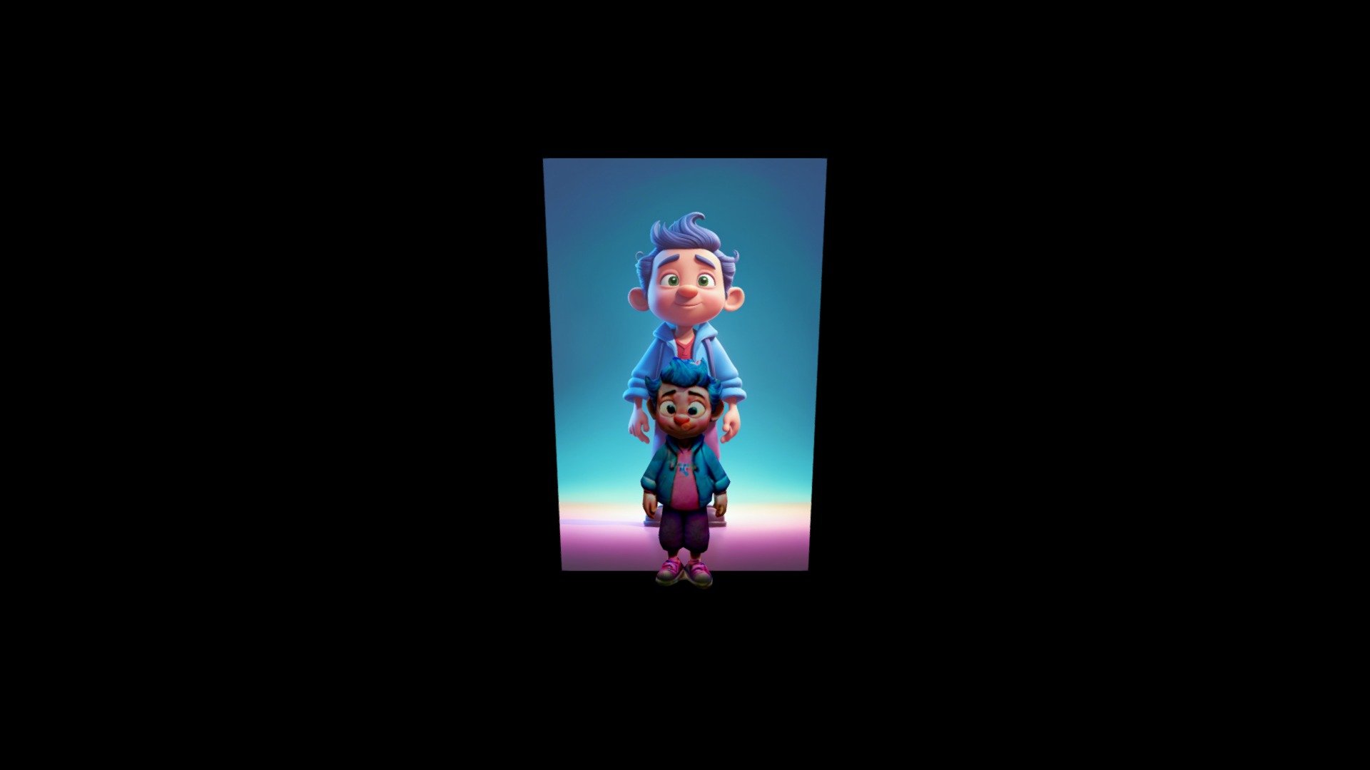 3D cartoon boy with blue hair standing on a blu - Download Free 3D ...