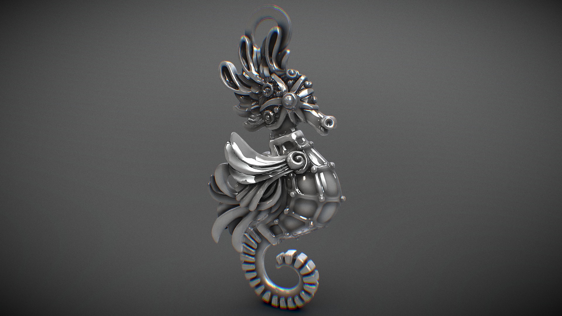 3D model Sea Horse - This is a 3D model of the Sea Horse. The 3D model is about a silver and blue pendant.