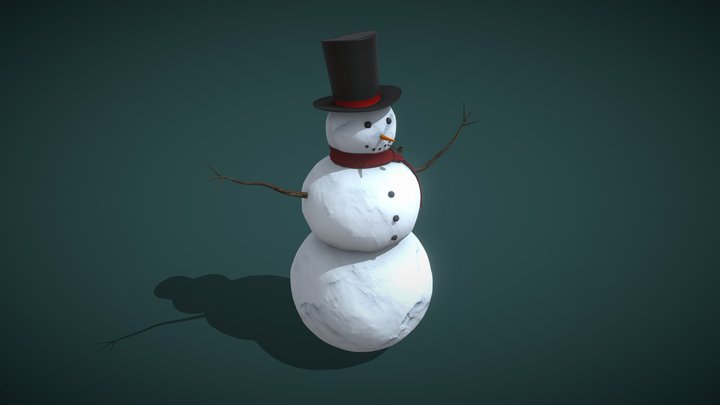 Snowman Wearing A Top Hat 3D Model