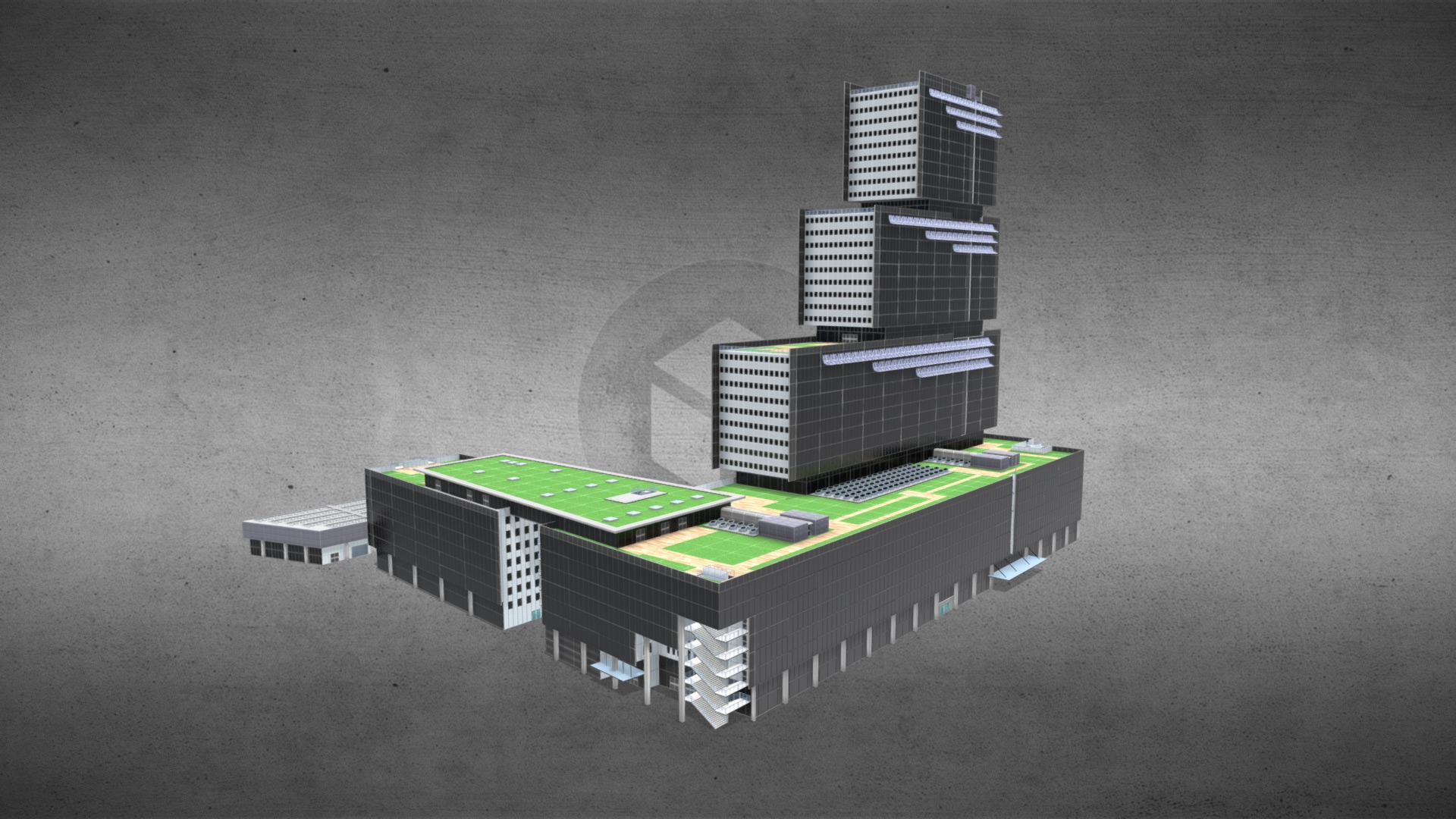 3D model Tribunal Grande Instance – Paris - This is a 3D model of the Tribunal Grande Instance - Paris. The 3D model is about a building with a green roof.