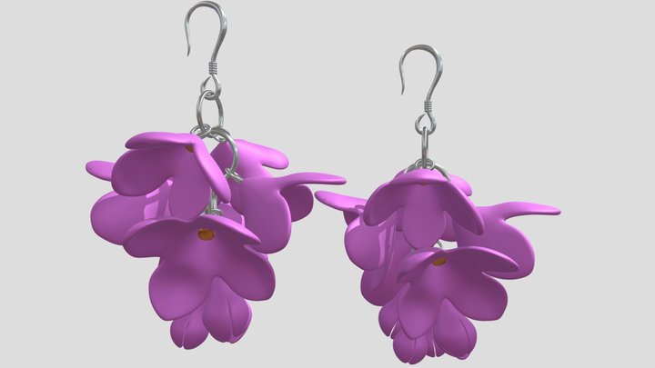 Lavender Floral Earrings 3D Model