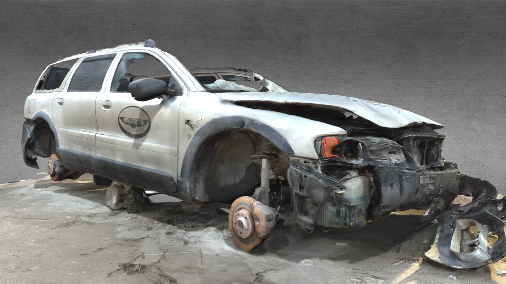 3D model Volvo car wreck - This is a 3D model of the Volvo car wreck. The 3D model is about a car that has been involved in a accident.