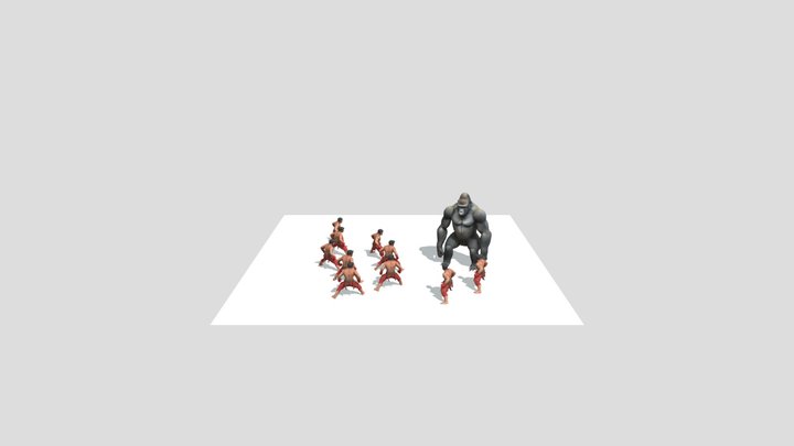 Gray Back Gorilla Vs 100 Fighter Men 3D Model