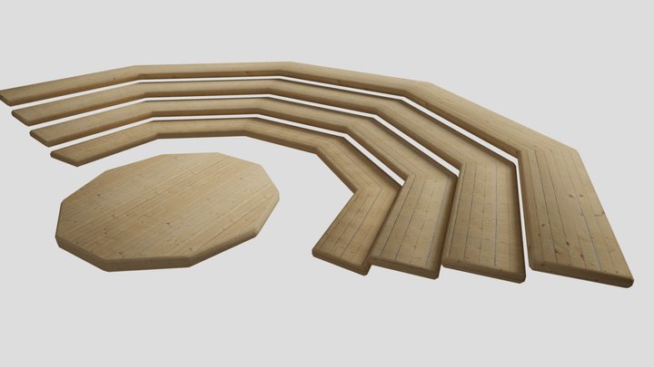 Wooden Stage with Bleacher style Seating Benches 3D Model