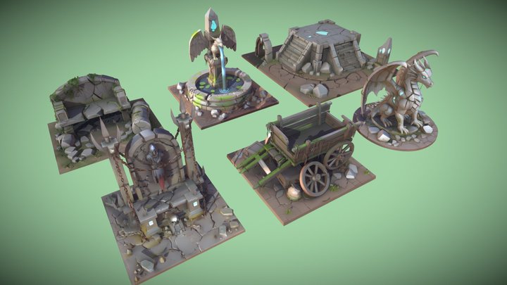 6 Stylized Forest Assets (Low-poly) Pack 3 3D Model