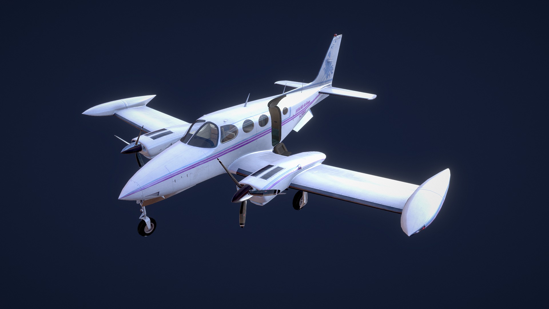 3D model Cessna 340 Landed - This is a 3D model of the Cessna 340 Landed. The 3D model is about a small airplane flying in the sky.