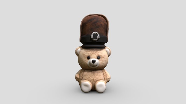 A cute teddy bear with a bearskin fur cap