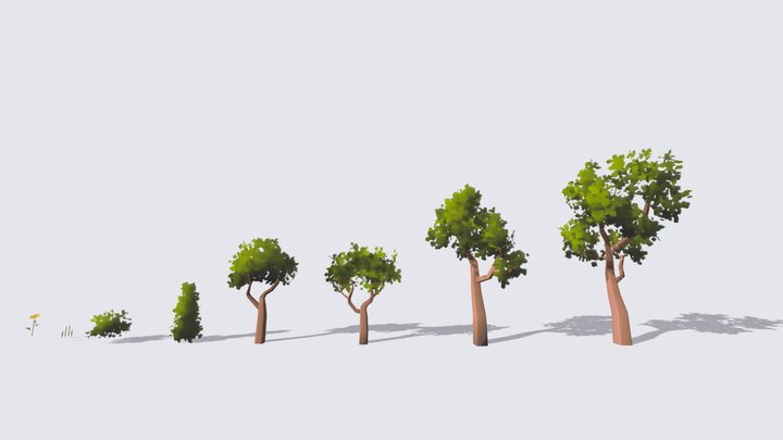 Stylized Trees, bushes and foliage 3D Model