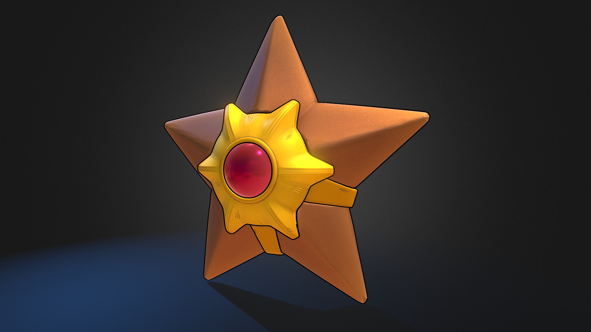 3D model Staryu Pokemon - This is a 3D model of the Staryu Pokemon. The 3D model is about a yellow star with a black background.