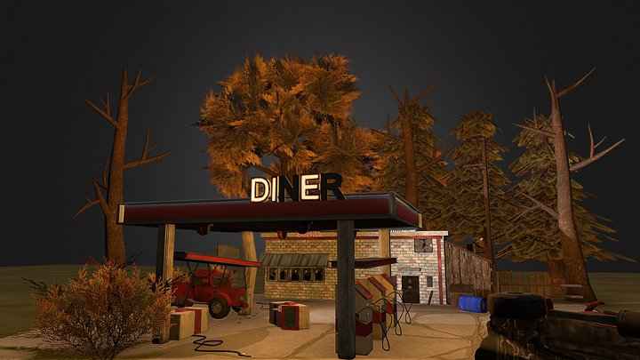 gas station (broken) 3D Model