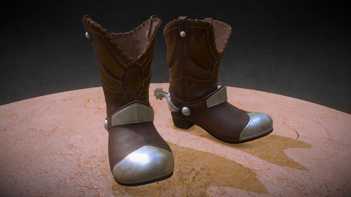 Leather Cowboy Boots with spurs. 3D Model