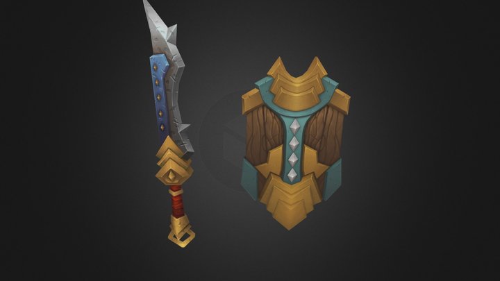 Hand-Painted Low Poly Sword/Shield 3D Model