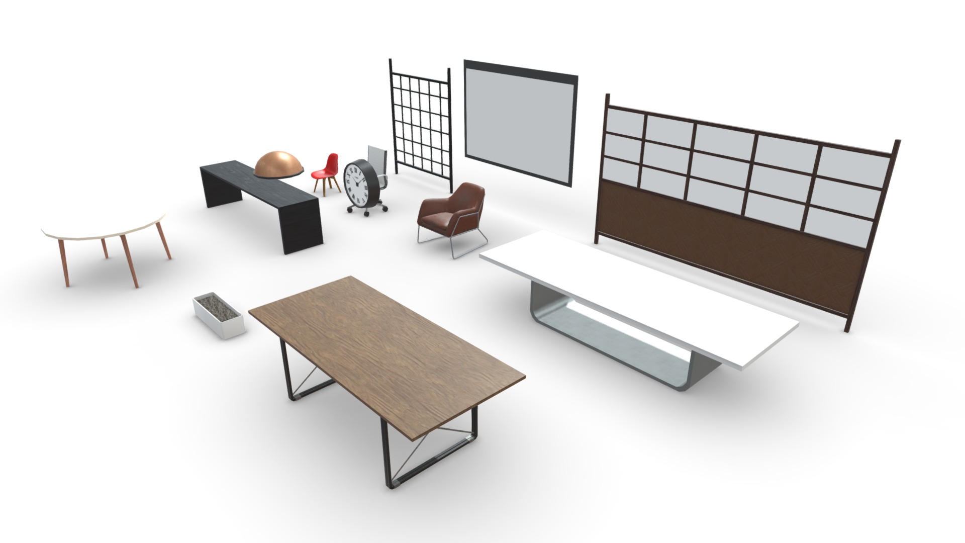 3D model Interior Collection – 3 Pack Low- - This is a 3D model of the Interior Collection - 3 Pack Low-. The 3D model is about a room with a table chairs and a tv.