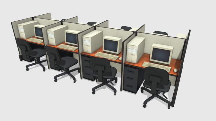 Office Computers - Low Poly 3D Model