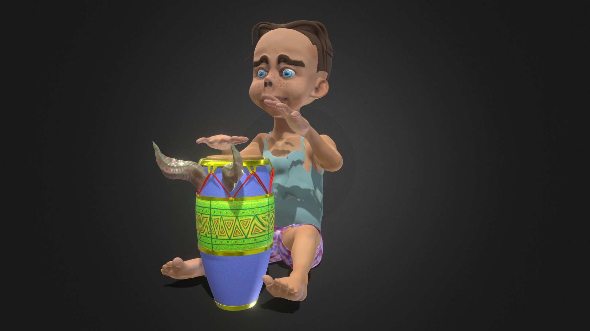 Conga Playing Boy Rigged Animation 3D model Buy Royalty Free 3D model