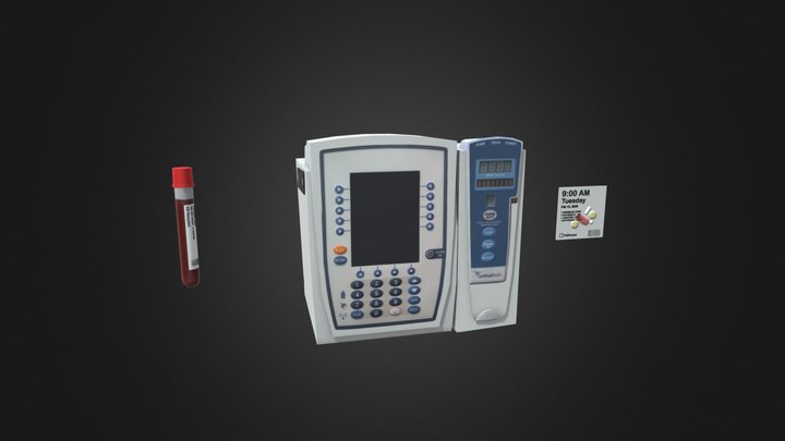 IV Pump, Blood Vials, and Pill Packet 3D Model