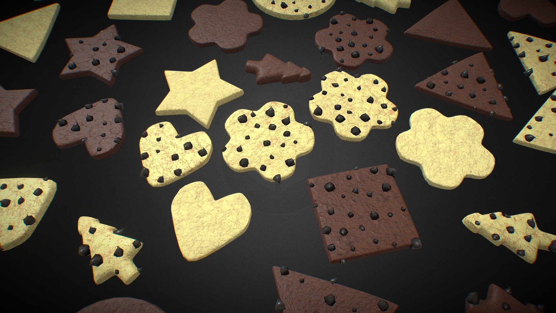 Multiple Shaped Cookies (with Choco Chips) - 3D model by Stroyastrom ...