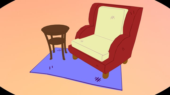 Low Poly Furniture Set 3D Model