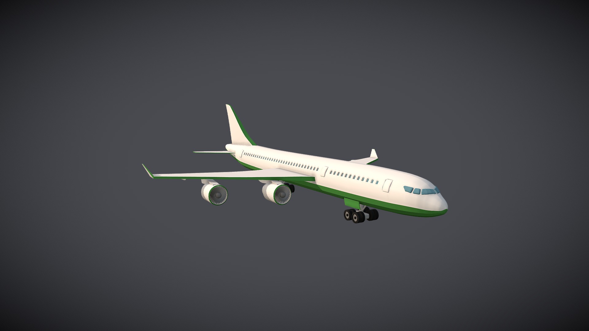 3D model Low-Poly Green Landed Airplane - This is a 3D model of the Low-Poly Green Landed Airplane. The 3D model is about a large airplane flying in the sky.