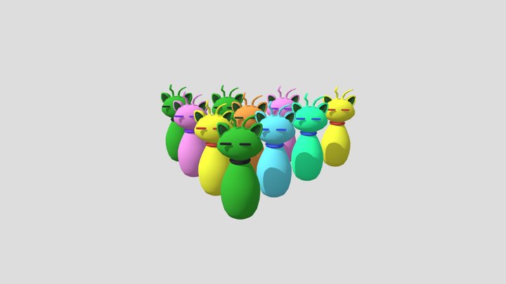 Alien cat bowling pins 3D Model