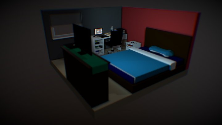 Isometric Scene of My Low Poly Room 3D Model