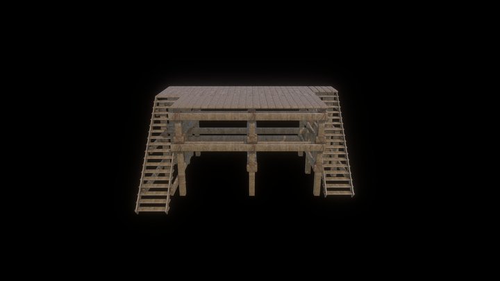 Medieval Platform Wood and Rope 3D Model
