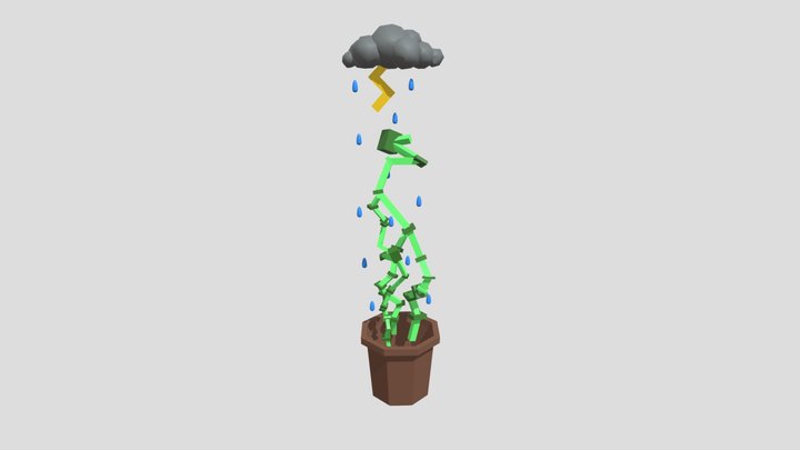Low-Poly Plant in Pot with Rain Cloud - Abstract – Modelo 3D gratuito STL