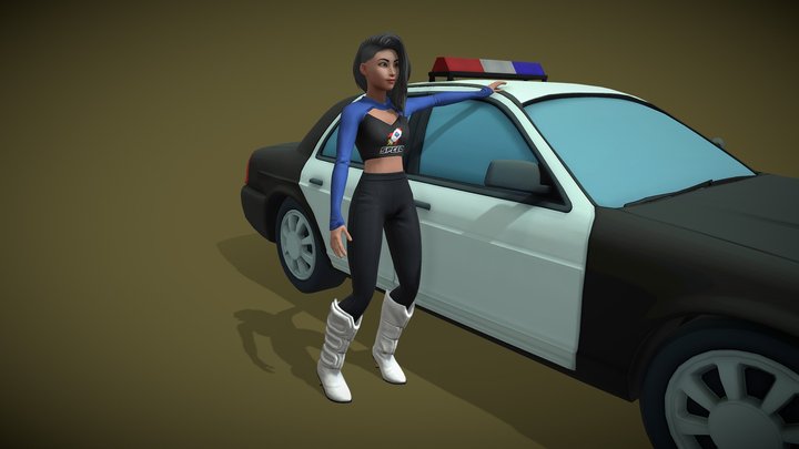 Animated Fitness Model Poses with Police Car – Modelo 3D gratuito STL
