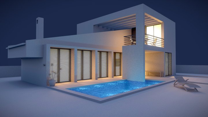 Maqueta chalet en progreso Noche 3D Model