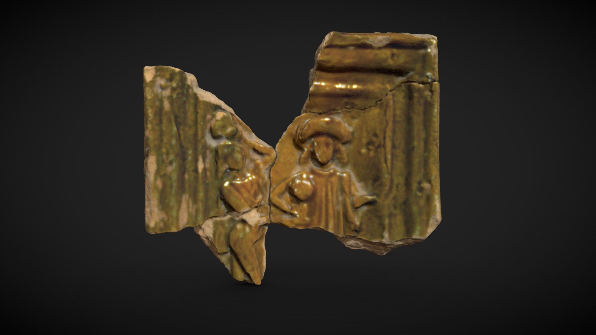 Half-cylinder tile with one of the Three Kings — Sketchfab embed 3D viewer