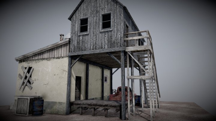 Barn with mini-shop (old age) 3D Model