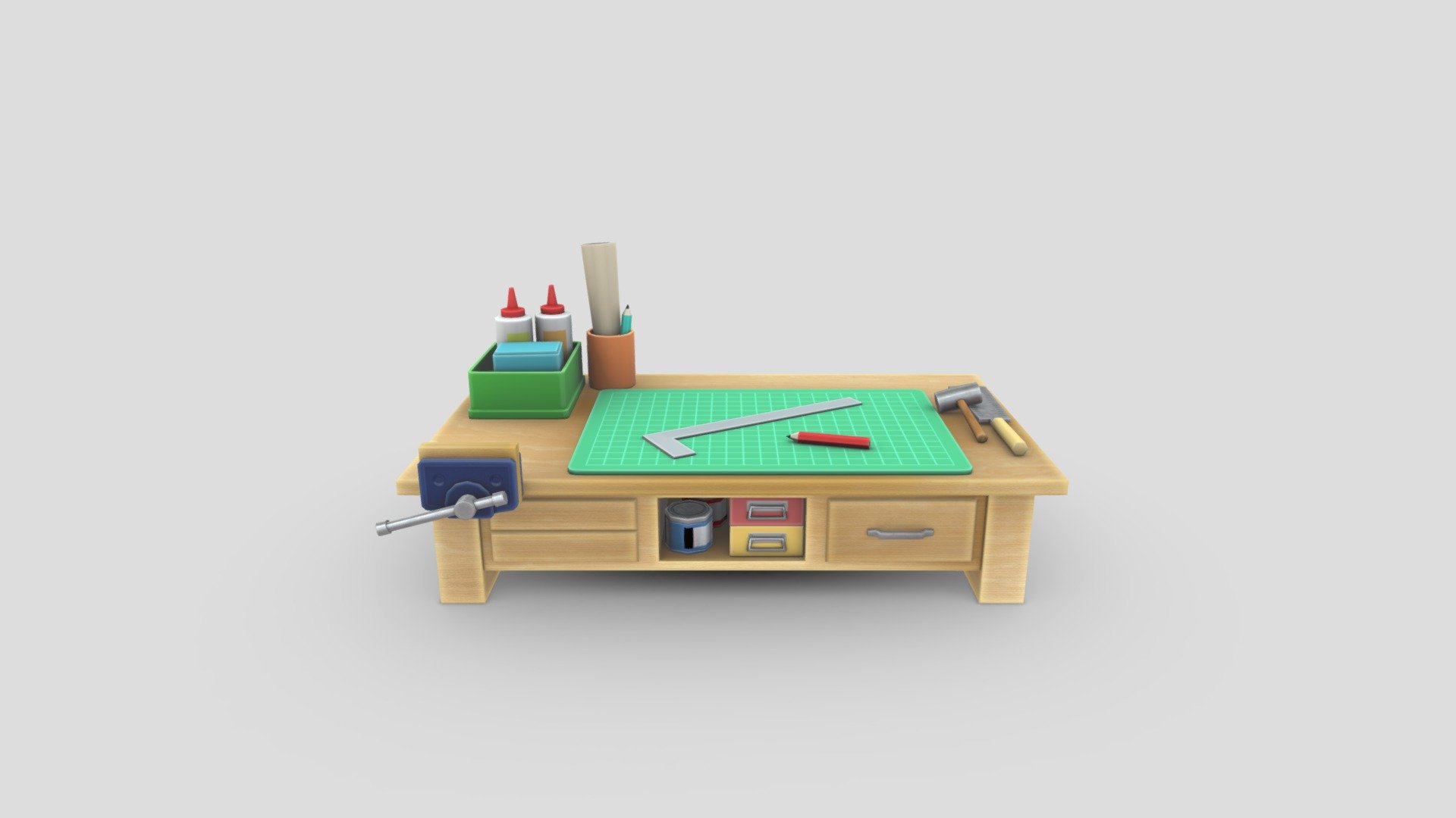 Stylized Low Poly DIY Workbench Buy Royalty Free 3D model by Alvin