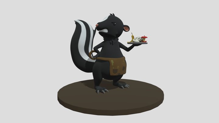 A Cute Trash Waiter Striped Skunk 3D Model