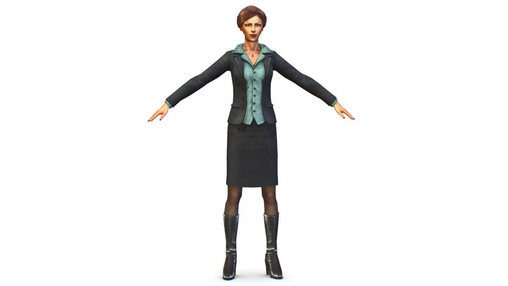 woman in a strict gray suit and blouse 3D Model