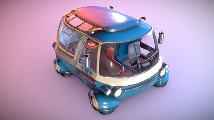 Retro futuristic taxi "Druzhba" 3D Model