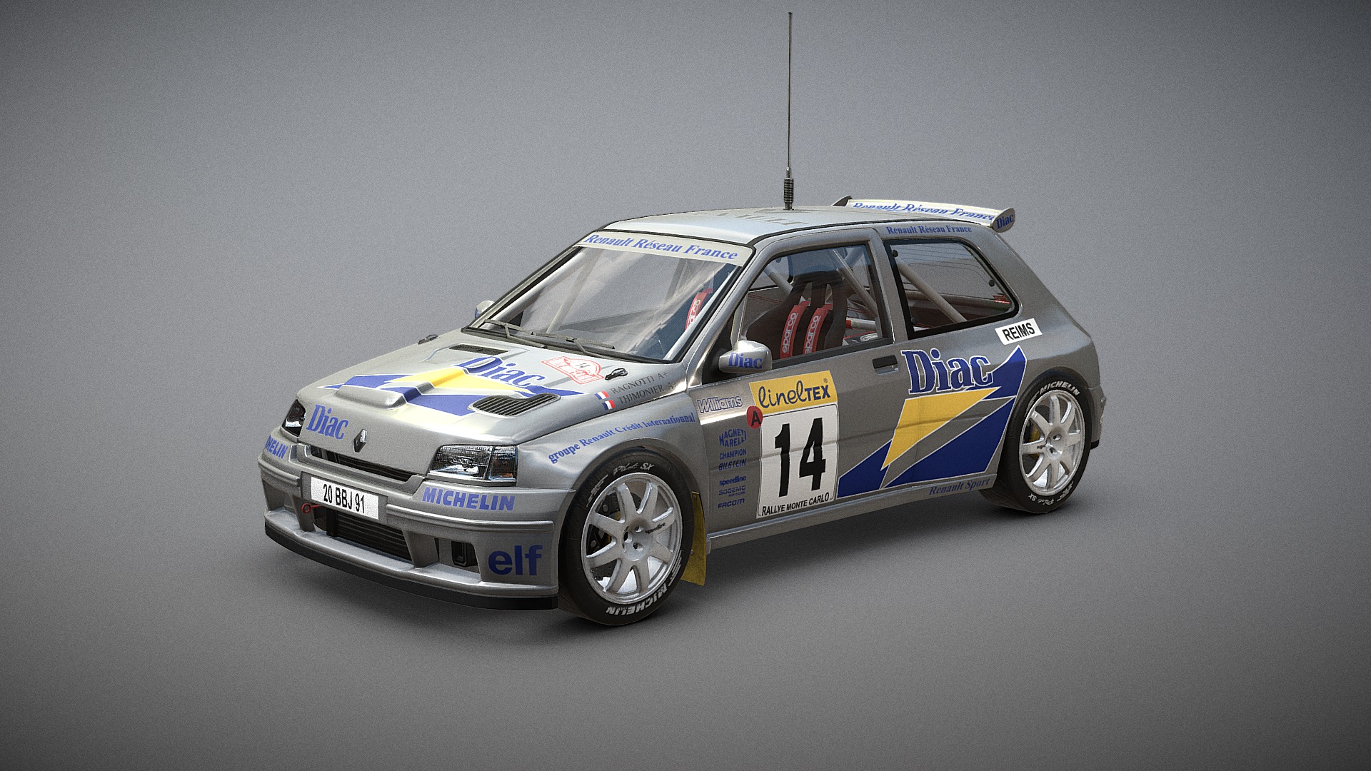 3D model Renault Maxi Clio - This is a 3D model of the Renault Maxi Clio. The 3D model is about a car with a number on it.