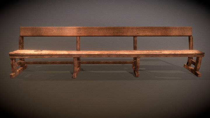 Banco de madera con grabados 3D Model