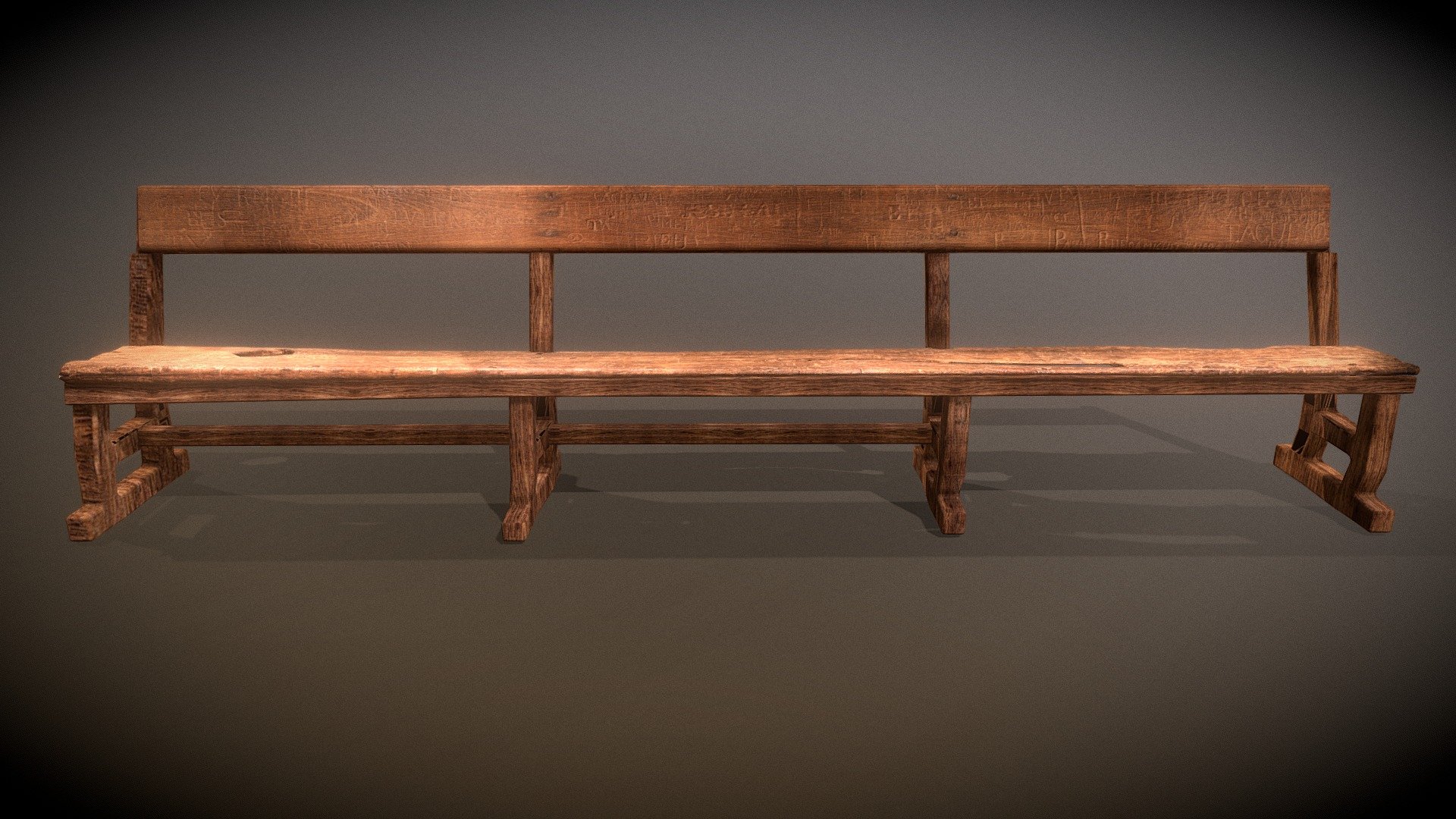 Banco de madera con grabados
