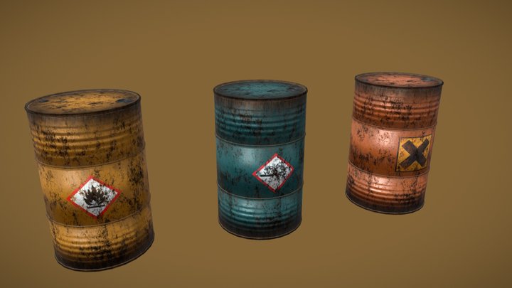 Old Metal Barrels 3D Model