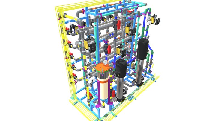 1000L/h RO System with Auto CIP & 4 Membranes 3D Model