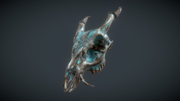 Muntjac Skull Scan, With Bronze Patina 3D Model