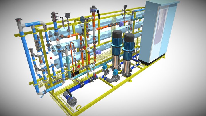 9m3h 2- Stage RO System For Beverage Plant 3D Model