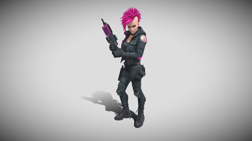 cyberpunk biker gang fighter, female,