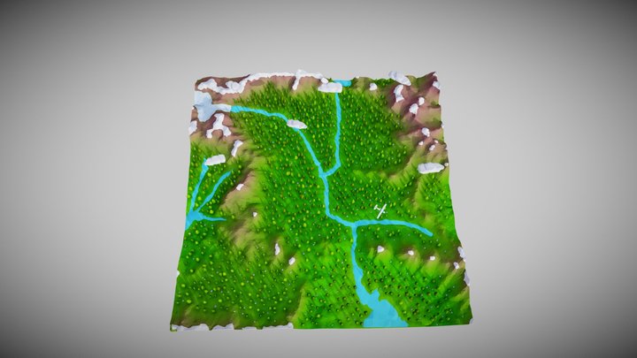 Cartoon low poly large landscape scene 3D Model