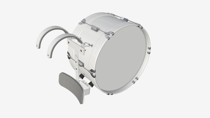 Marching bass drum with carrier pure white 3D Model